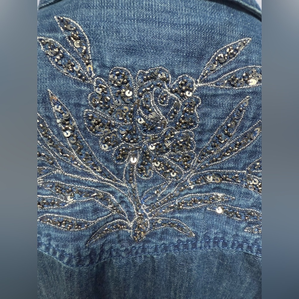 NWT Pilcro Denim Silver embellished Collar Button Down fringe bottom Shirt XXS - Picture 7 of 16